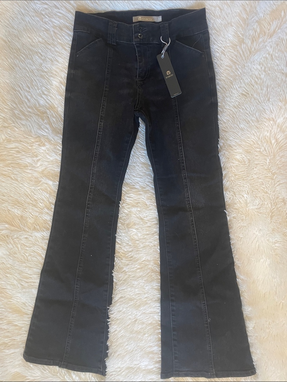 Tractr Black Flare Jeans with Front Seams